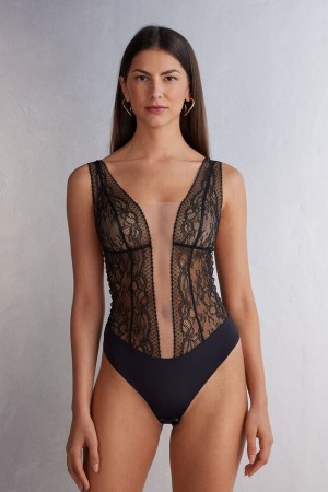 Body Intimissimi Luxury Moments Lace Damske Čierne Béžové | 17295-PYGI