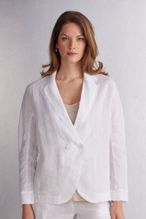 Bunda Intimissimi Linen Cloth Double Breasted Damske Biele | 02135-COBV