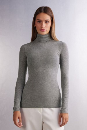 Dlhym Rukavom Intimissimi Modal Cashmere Ultralight High-Neck Damske Siva | 45087-UXTN