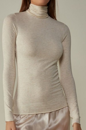 Dlhym Rukavom Intimissimi Turtleneck In Modal Light With Cashmere Lamé Damske Krém Biele | 84051-HZKM