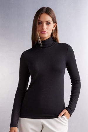 Dlhym Rukavom Intimissimi Wool Cotton High Collar Damske Čierne | 23198-QPRY