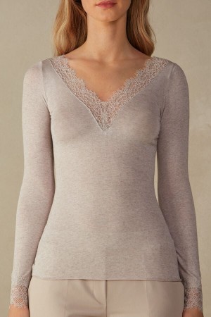 Kosela Intimissimi Modal Cashmere Ultralight Long Lace Damske Béžové | 35190-LOMY