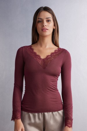 Kosela Intimissimi Modal Cashmere Ultralight Long Lace Damske Červené | 19648-VLPO