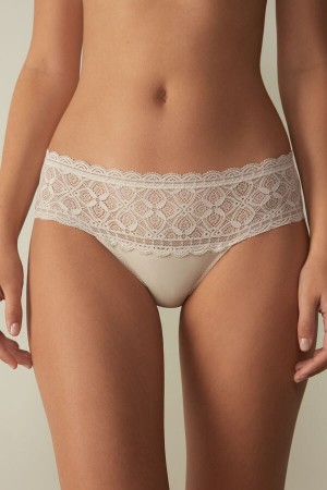 Nohavičky Intimissimi Lace And Cotton High Rise Damske Krém Ruzove | 60235-QHTW