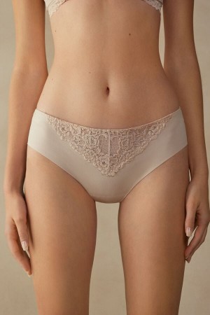 Nohavičky Intimissimi Pretty Flowers Seamless Cotton Damske Krém Ruzove | 71908-RBOS