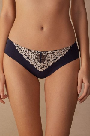 Nohavičky Intimissimi Pretty Flowers Seamless Cotton Damske Tmavo Modre Svetlo Žlté | 85471-OIVT