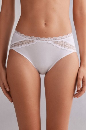 Nohavičky Intimissimi Semi-High Rise Cotton And Lace Damske Biele | 08623-VKUP