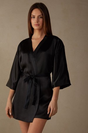 Pyžamá Intimissimi Silk Kimono Damske Čierne | 39672-TVNC