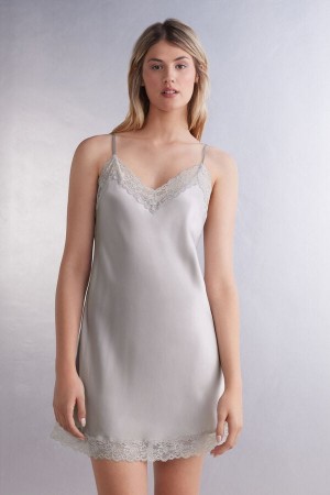 Pyžamá Intimissimi Silk Slip With Lace Insert Detail Damske Siva | 26413-XNBJ