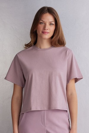 Short Sleeve Intimissimi Boxy Fit Cotton Damske Ruzove | 90482-SITM