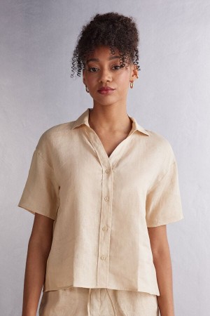 Short Sleeve Intimissimi Linen Cloth Damske Béžové | 78251-RSQY