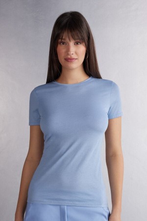 Short Sleeve Intimissimi Ultrafresh Cotton Damske Modre | 69472-ELTH