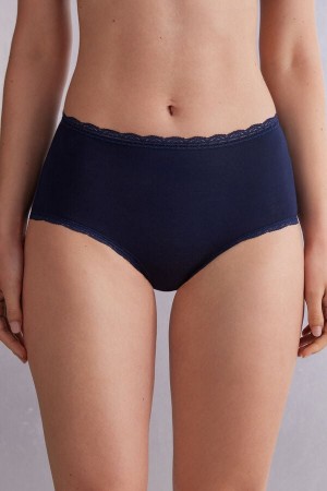 Slipy Intimissimi High Rise Cotton And Lace Hipsters Damske Modre | 40159-PVGZ