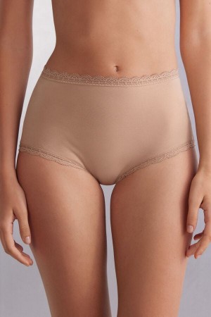 Slipy Intimissimi High Rise Cotton And Lace Hipsters Damske Oranžové Béžové | 49503-XFOY