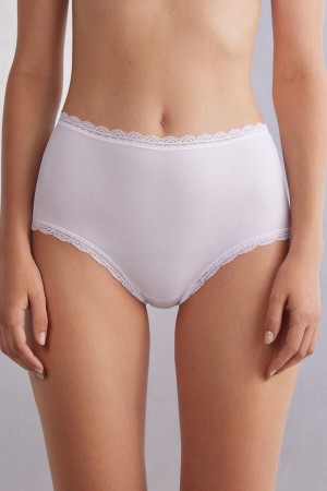 Slipy Intimissimi High Rise Cotton And Lace Hipsters Damske Biele | 28507-EWQP