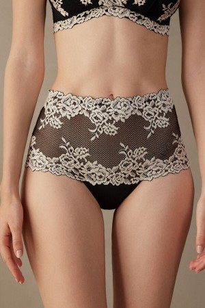 Slipy Intimissimi Pretty Flowers Hipsterzilian Damske Čierne Biele | 57609-CABU