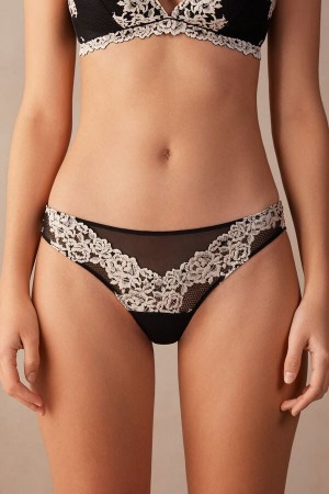 Slipy Intimissimi Pretty Flowerszilian Damske Čierne Biele | 03952-GRFE