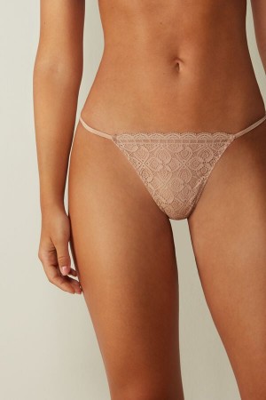 Tanga Intimissimi Lace String Damske Oranžové Béžové | 07456-FXLS