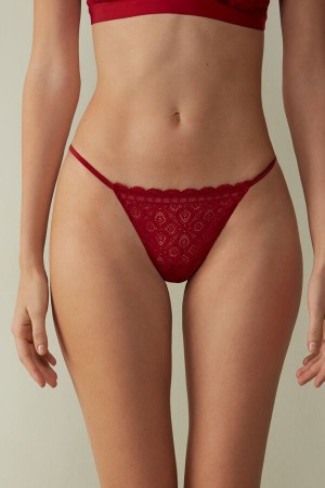 Tanga Intimissimi Lace String Damske Červené | 03846-RSJN