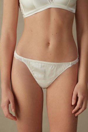 Tanga Intimissimi Silk And Lace G-String Damske Biele | 32571-MYQZ