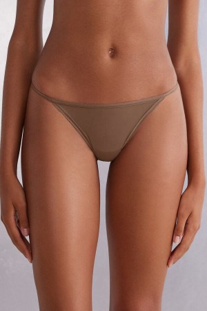 Tanga Intimissimi Ultralight Microfiber Straps Damske Tmavo Béžové | 17302-SOXJ