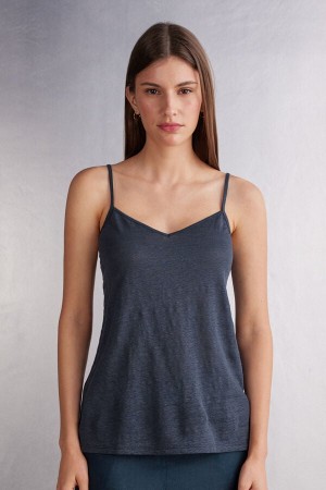 Tielko Intimissimi Linen V-Neck Damske Modre | 70135-WBSV