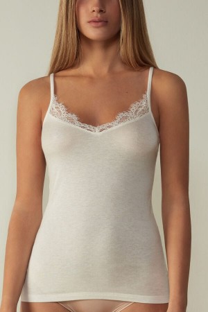 Tielko Intimissimi Modal Ultralight Cashmere Blend With Lace Damske Svetlo Žlté | 69053-ELFV