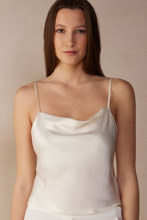 Tielko Intimissimi Silk Crop Camisole Damske Biele | 78369-HXEY