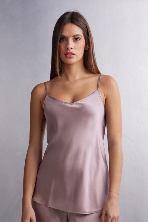 Tielko Intimissimi Silk Satin With V-Neckline Damske Ruzove | 28953-NVRB