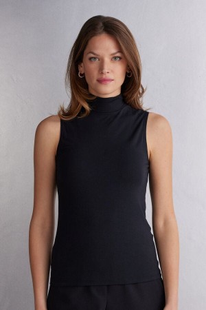 Tielko Intimissimi Sleeveless Turtleneck Micromodal Damske Čierne | 35096-MRBY