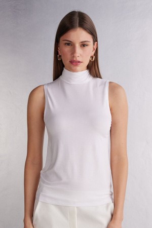 Tielko Intimissimi Sleeveless Turtleneck Micromodal Damske Biele | 43957-SGTY