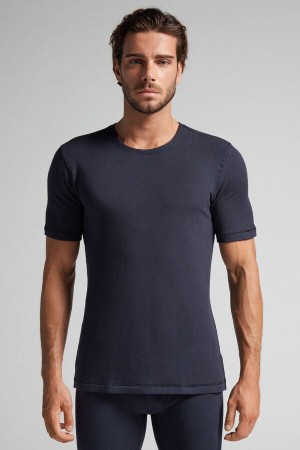 Tricko Intimissimi Short-Sleeve Modal-Cashmere Panske Čierne | 52904-SXHR