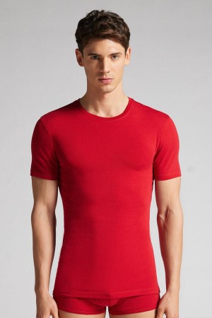 Tricko Intimissimi Stretch Superior Cotton Panske Červené | 08315-GYCQ