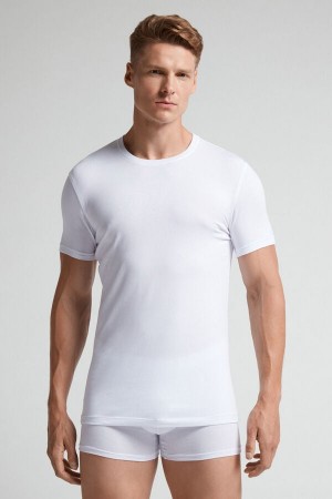 Tricko Intimissimi Stretch Superior Cotton Panske Biele | 30927-FQEK