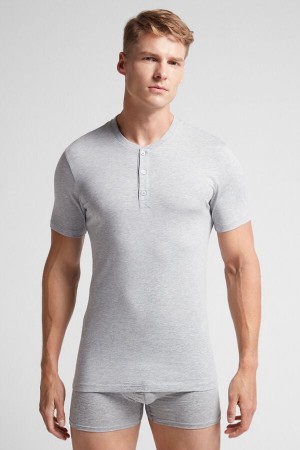 Tricko Intimissimi Superior Cotton Henley Panske Svetlo Siva | 24809-AEML