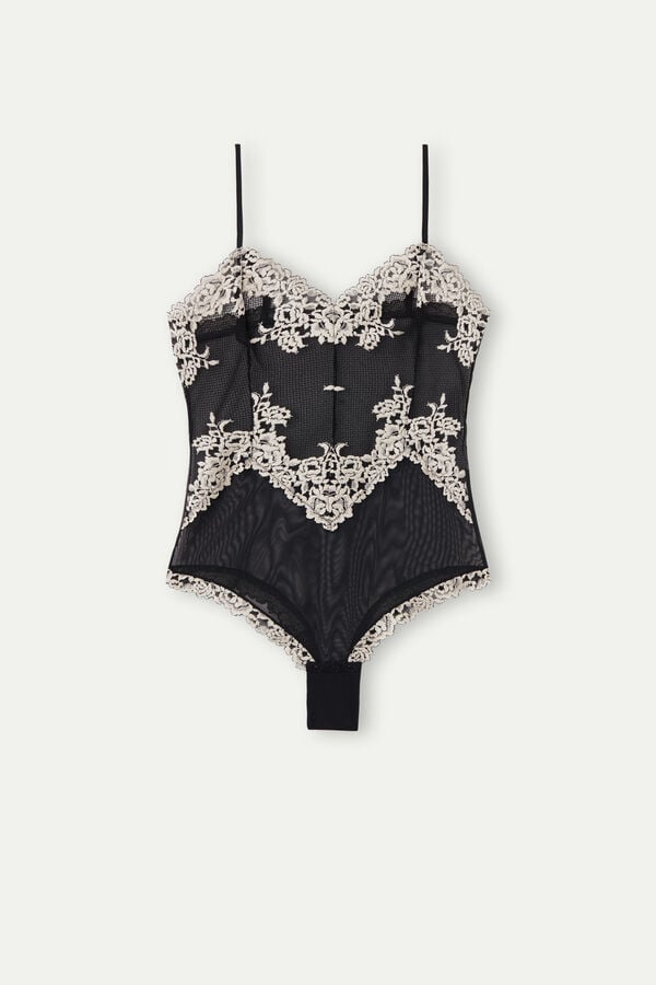 Body Intimissimi Pretty Flowers Tulle And Lace Damske Čierne Biele | 68315-HBMF