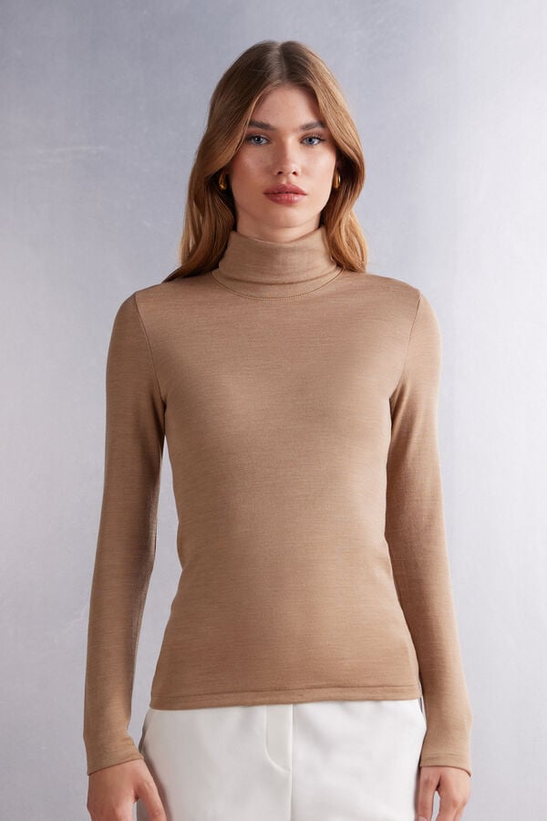 Dlhym Rukavom Intimissimi Wool Cotton High Collar Damske Hnede | 14905-KXSV