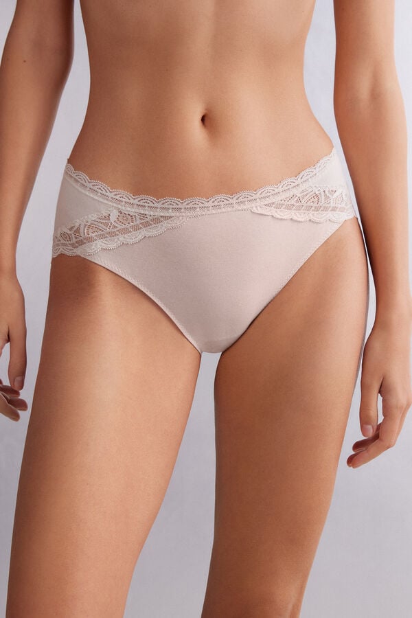 Nohavičky Intimissimi Semi-High Rise Cotton And Lace Damske Krém Ruzove | 38706-SDQY