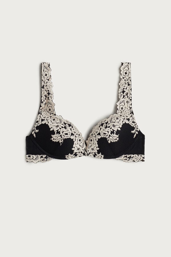 Podprsenka Intimissimi Pretty Flowers Gioia Super Push-Up Damske Čierne Biele | 20914-USCL