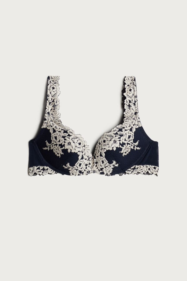 Podprsenka Intimissimi Pretty Flowers Gioia Super Push-Up Damske Tmavo Modre Svetlo Žlté | 61372-CKYQ