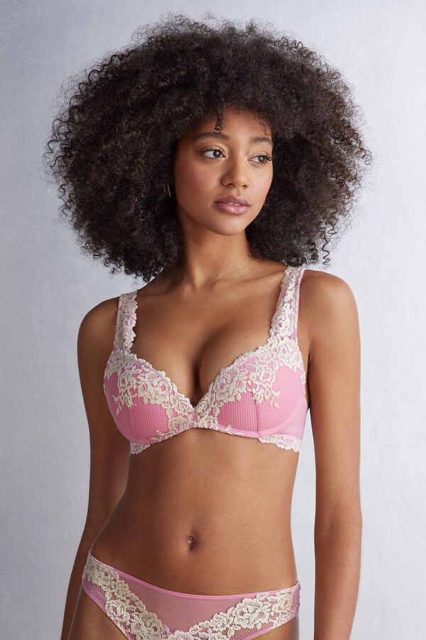 Podprsenka Intimissimi Pretty Flowers Gioia Super Push-Up Damske Ruzove Biele | 25693-CQSJ