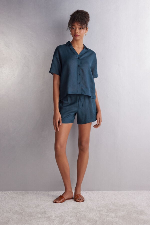 Short Sleeve Intimissimi Linen Cloth Damske Modre | 65381-XNJH