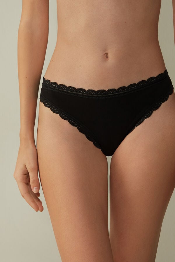 Slipy Intimissimi Cotton And Lacezilian Damske Čierne | 73416-JVZY