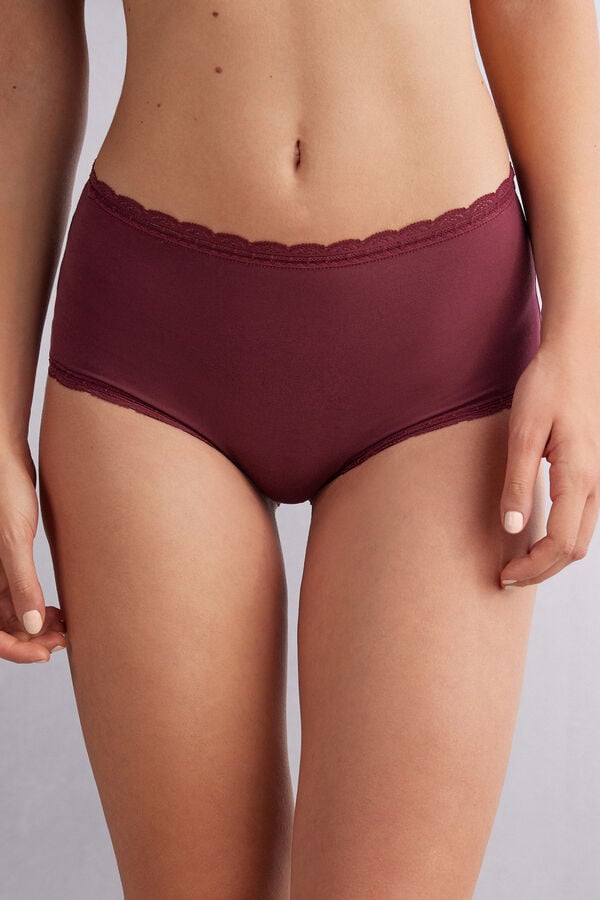 Slipy Intimissimi High Rise Cotton And Lace Hipsters Damske Červené | 26715-FIOM