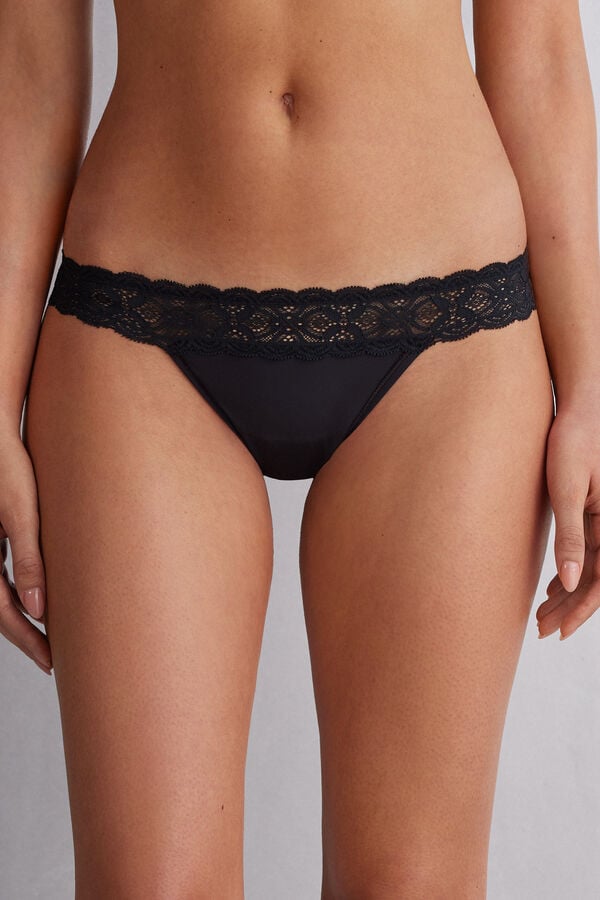 Slipy Intimissimi Lace And Microfiber Modifiedzilian Damske Čierne | 19270-ZTCN