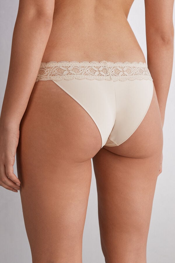 Slipy Intimissimi Lace And Microfiber Modifiedzilian Damske Krém Ruzove | 68153-MLUK