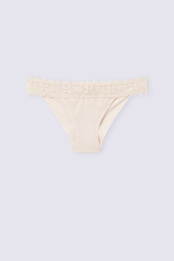 Slipy Intimissimi Lace And Microfiber Modifiedzilian Damske Krém Ruzove | 68153-MLUK