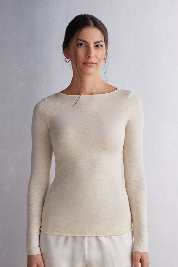 Sveter Intimissimi Crewneck In Modal Light With Cashmere Lamé Damske Krém Biele | 40827-UNZE