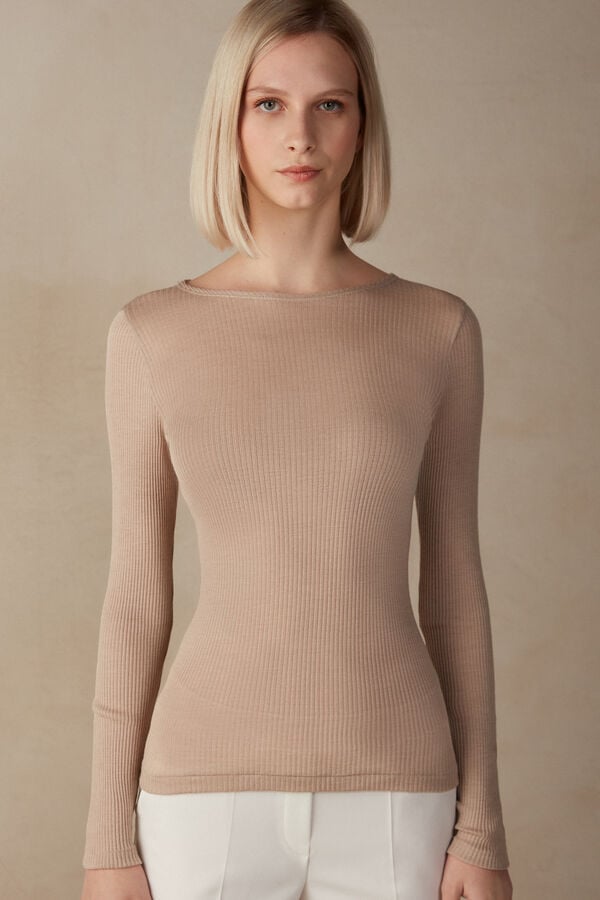 Sveter Intimissimi Wide Neck Wool And Silk Damske Béžové | 38092-ILVR