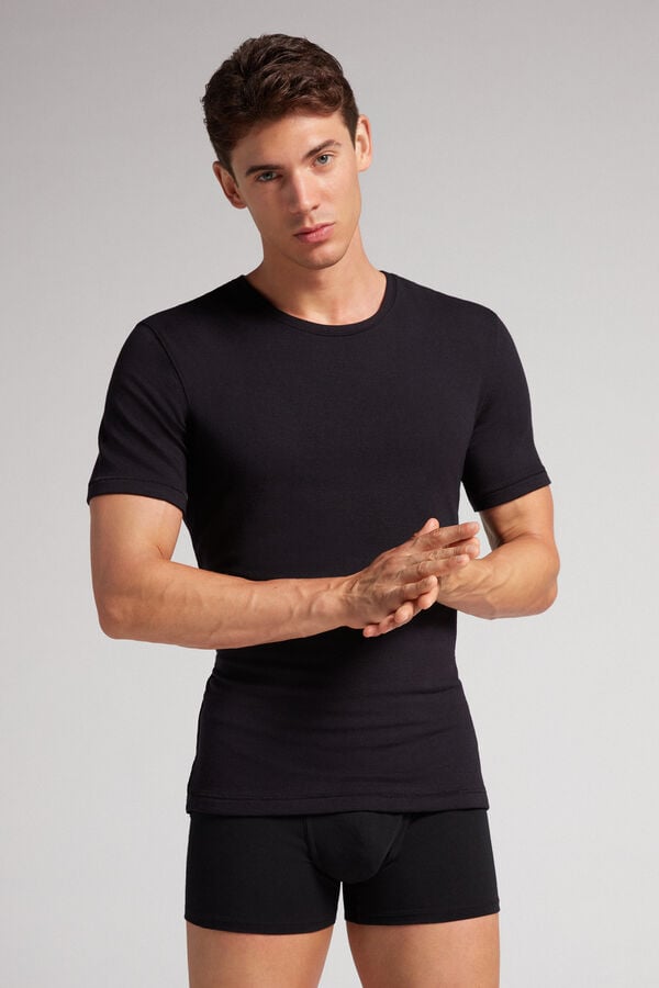 Tricko Intimissimi Short-Sleeve Modal-Cashmere Panske Čierne | 50872-GVYW